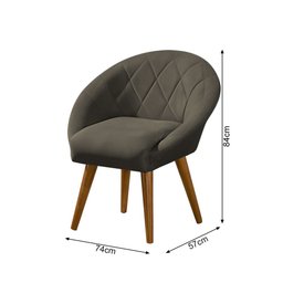 Kit 4 Poltronas Decorativa Canastra Estofada Linho Marrom Café Pés Palito em Madeira Maciça - 5