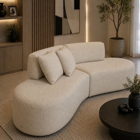 Sofá Curvo Orgânico Virginia 300cm Luxo Sala Linho: Bege