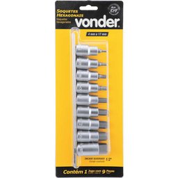 Jogo de Soquetes Hexagonais Encaixe 1/2", 4mm a 17mm VONDER JG Soquetes Hexagonais Encaixe 1/2", 4mm - 2