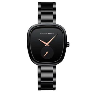 Relógio de Pulso de Quartzo Oval Estilo Minimalista Feminino em Aço Inoxidavel Preto