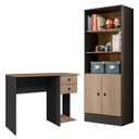 Ver imagem 1 de Mesa Escrivaninha 4115 e Armário Gamer 4095 Preto Fosco Carvalho Toq Rústico – Qmovi