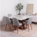 Ver imagem 3 de Mesa de Jantar Quadrada C/ Vidro para 6 Lugares Bennett 135 Cm - Natural C/ Off White Fosco