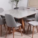 Ver imagem 6 de Mesa de Jantar Quadrada C/ Vidro para 6 Lugares Bennett 135 Cm - Natural C/ Off White Fosco