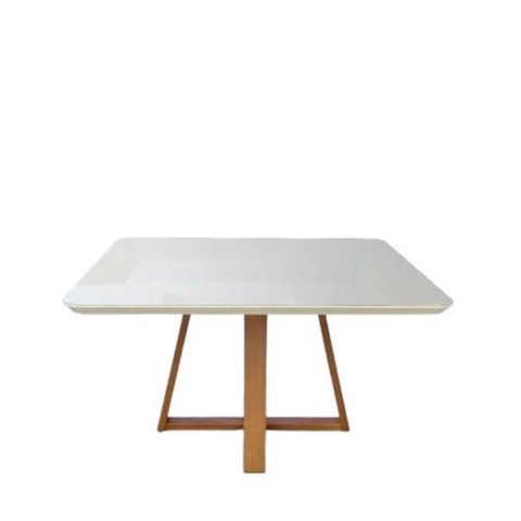 Mesa de Jantar Quadrada C/ Vidro para 6 Lugares Bennett 135 Cm - Natural C/ Off White Fosco