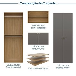 Guarda-Roupa 2 Módulos 4 Portas 3 Prateleiras Frame CabeCasa MadeiraMadeira - 3