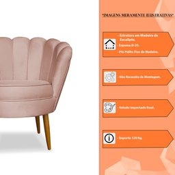 Kit 2 Poltronas Decorativa Sala de Estar Pétala Veludo Rosê - Montanaris Decor MD MONTANARIS DECOR - 6