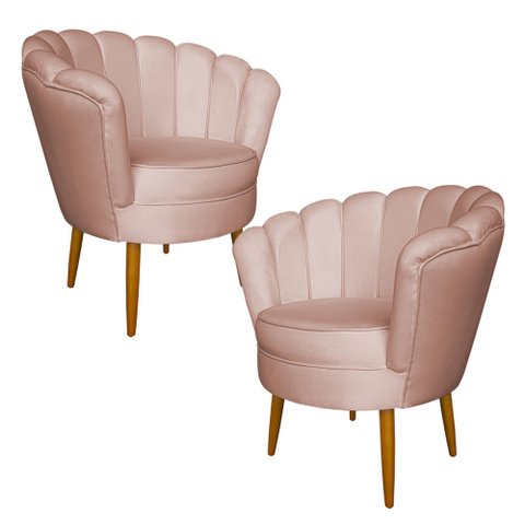 Kit 2 Poltronas Decorativa Sala de Estar Pétala Veludo Rosê - Montanaris Decor MD MONTANARIS DECOR