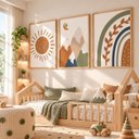 Ver imagem 4 de Kit 3 Quadros Infantil Arco Íris Quarto Bebê Menina 40x60 Moldura Madeira NO4