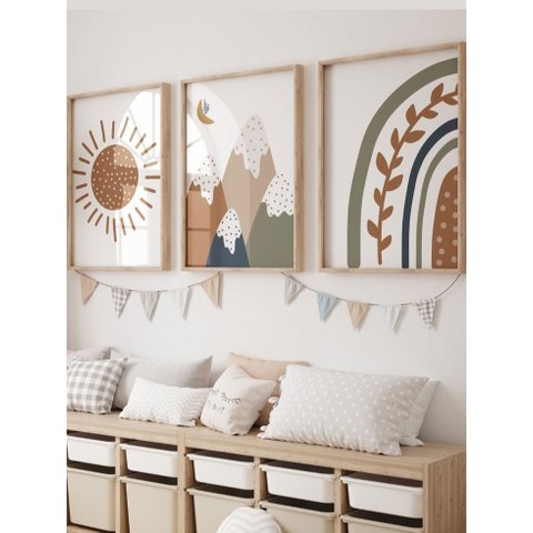 Kit 3 Quadros Decorativos Infantil Arco Iris No4