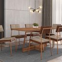 Ver imagem 1 de Mesa Jantar Átria 160cm + 6 Cadeiras Estofadas em Linho Nf