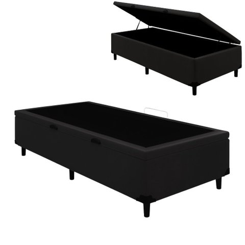 Base Box Baú Solteiro 88x188x35 Suede com Pistão a Gás - Preto