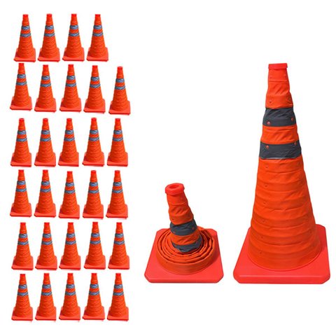 Cone Retratil Sinalizador Kit 29 Uni Viario Baliza Portatil Flexivel Rodovia Segurança Dobravel Estr