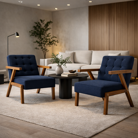Kit 2 Poltronas Zara Capitone Tecido Boucle Moderna Decorativa Pés em Madeira Maciça para Sala de Es