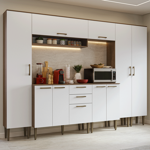 Armário de Cozinha Completa 285 cm Rustic/Branco Lille Madesa 01