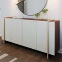 Ver imagem 2 de Balcão Aparador Buffet 4 Portas 160cm Barcelona C05 Nogueira/off/dourado - Mpozenato