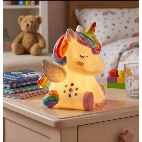 Luminária Unicórnio Abajur LED Infantil para Pintar Kit Pintura Tinta Guache Pincel Paleta