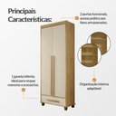 Ver imagem 3 de Guarda Roupa Dubai 2 Portas 1 Gaveta Prateleiras Nichos Organizador Quarto - Cinamomo/off-white