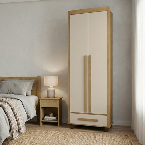 Guarda Roupa Dubai 2 Portas 1 Gaveta Prateleiras Nichos Organizador Quarto - Cinamomo/off-white