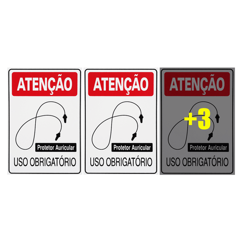 Combo 6 Placas De Sinalização Atenção Protetor Auricular Uso Obrigatório 20x30 Acesso - S-200 F9e