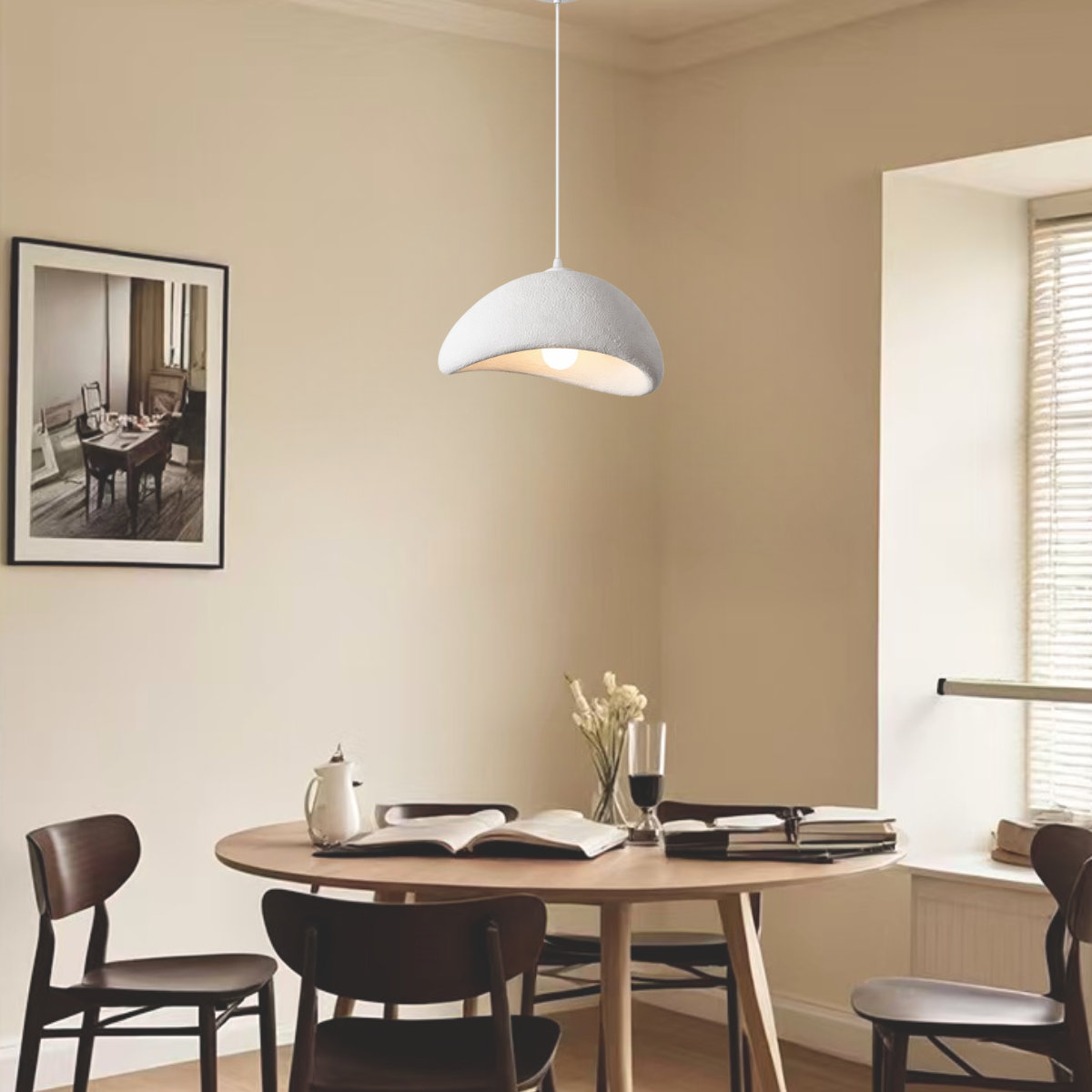 Lustre Pendente 50cm Luminária Japonesa Wabi-sabi Orgânico Cogumelo Concreto Gimpo Ltj50-branco-b - 4