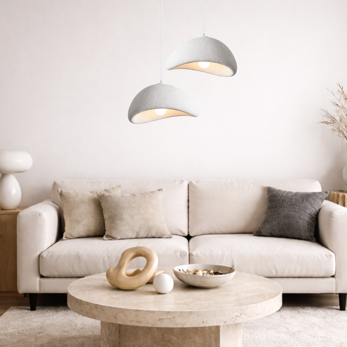 Ver imagem 3 de Lustre Pendente 50cm Luminária Japonesa Wabi-sabi Orgânico Cogumelo Concreto Gimpo Ltj50-branco-b