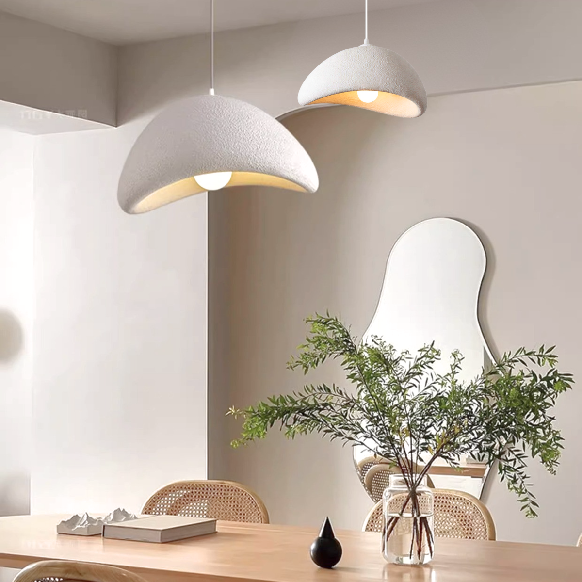 Ver imagem 2 de Lustre Pendente 50cm Luminária Japonesa Wabi-sabi Orgânico Cogumelo Concreto Gimpo Ltj50-branco-b