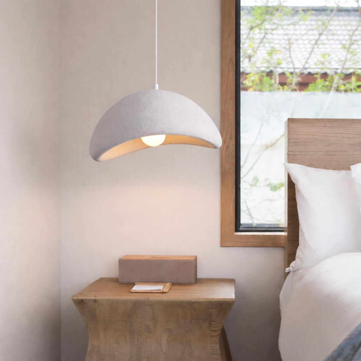 Lustre Pendente 50cm Luminária Japonesa Wabi-sabi Orgânico Cogumelo Concreto Gimpo Ltj50-branco-b