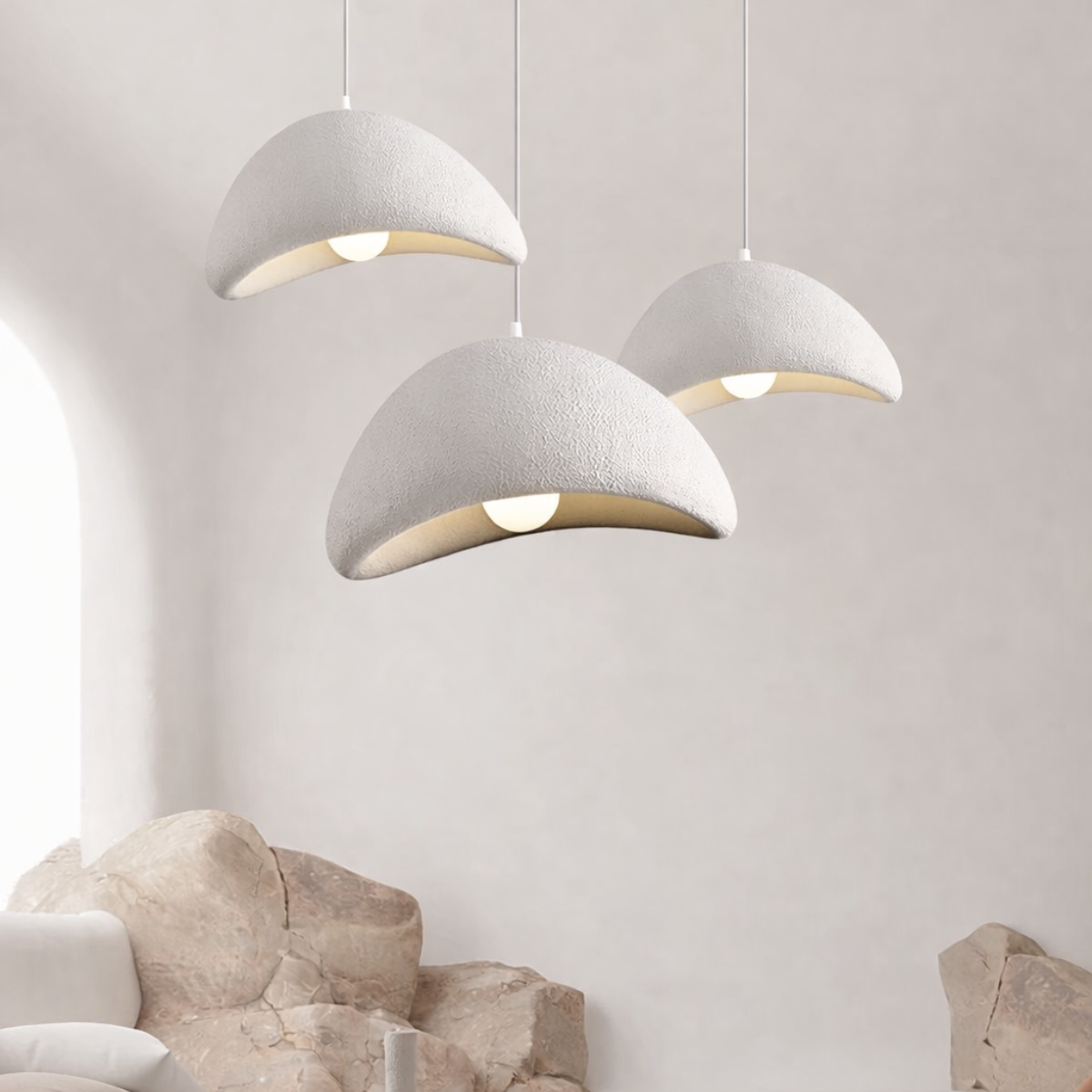Ver mais imagens de Lustre Pendente 50cm Luminária Japonesa Wabi-sabi Orgânico Cogumelo Concreto Gimpo Ltj50-branco-b