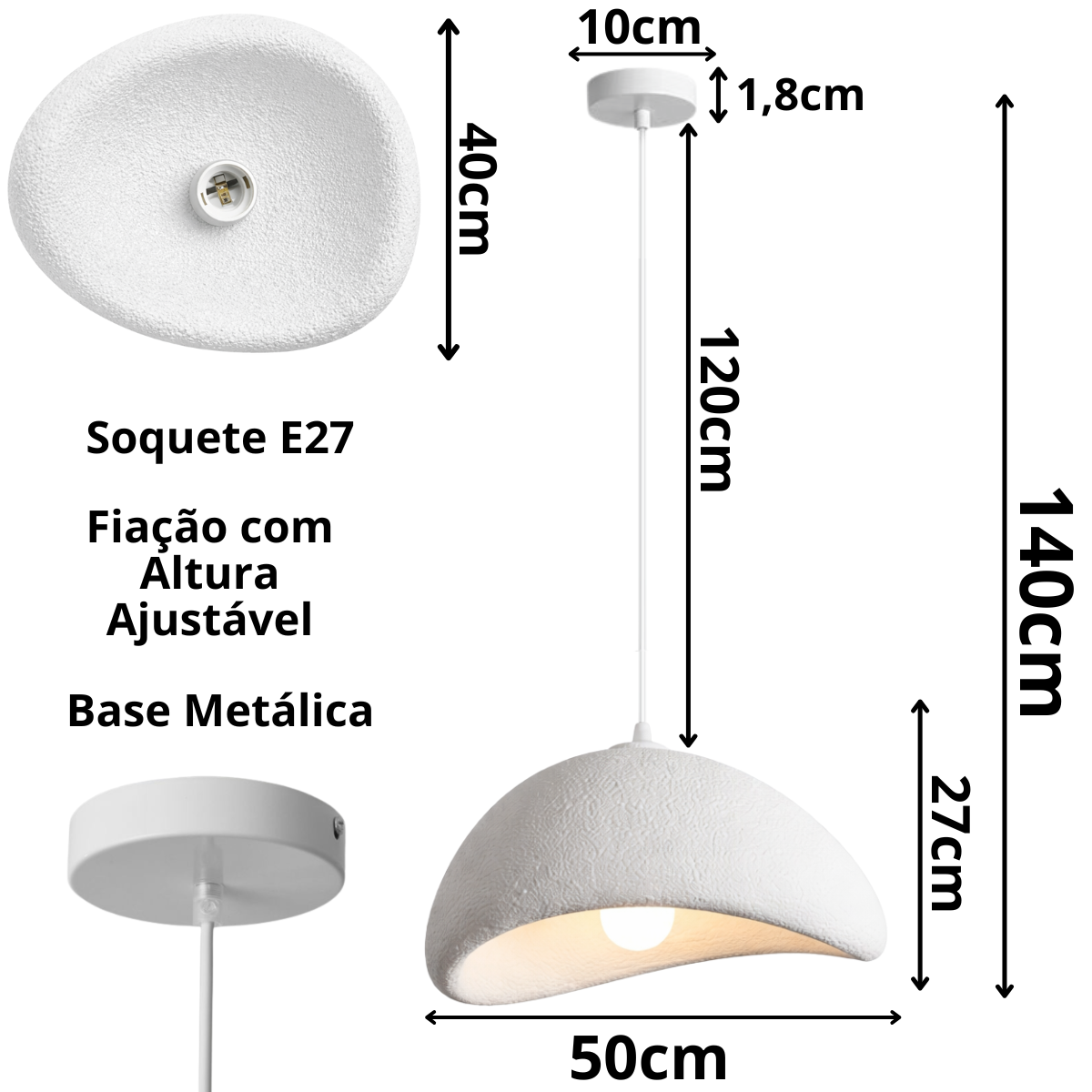 Lustre Pendente 50cm Luminária Japonesa Wabi-sabi Orgânico Cogumelo Concreto Gimpo Ltj50-branco-b - 5
