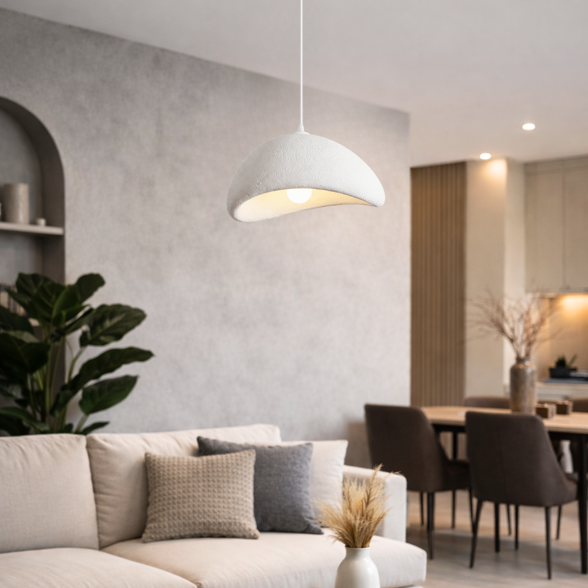 Ver imagem 7 de Lustre Pendente 50cm Luminária Japonesa Wabi-sabi Orgânico Cogumelo Concreto Gimpo Ltj50-branco-b