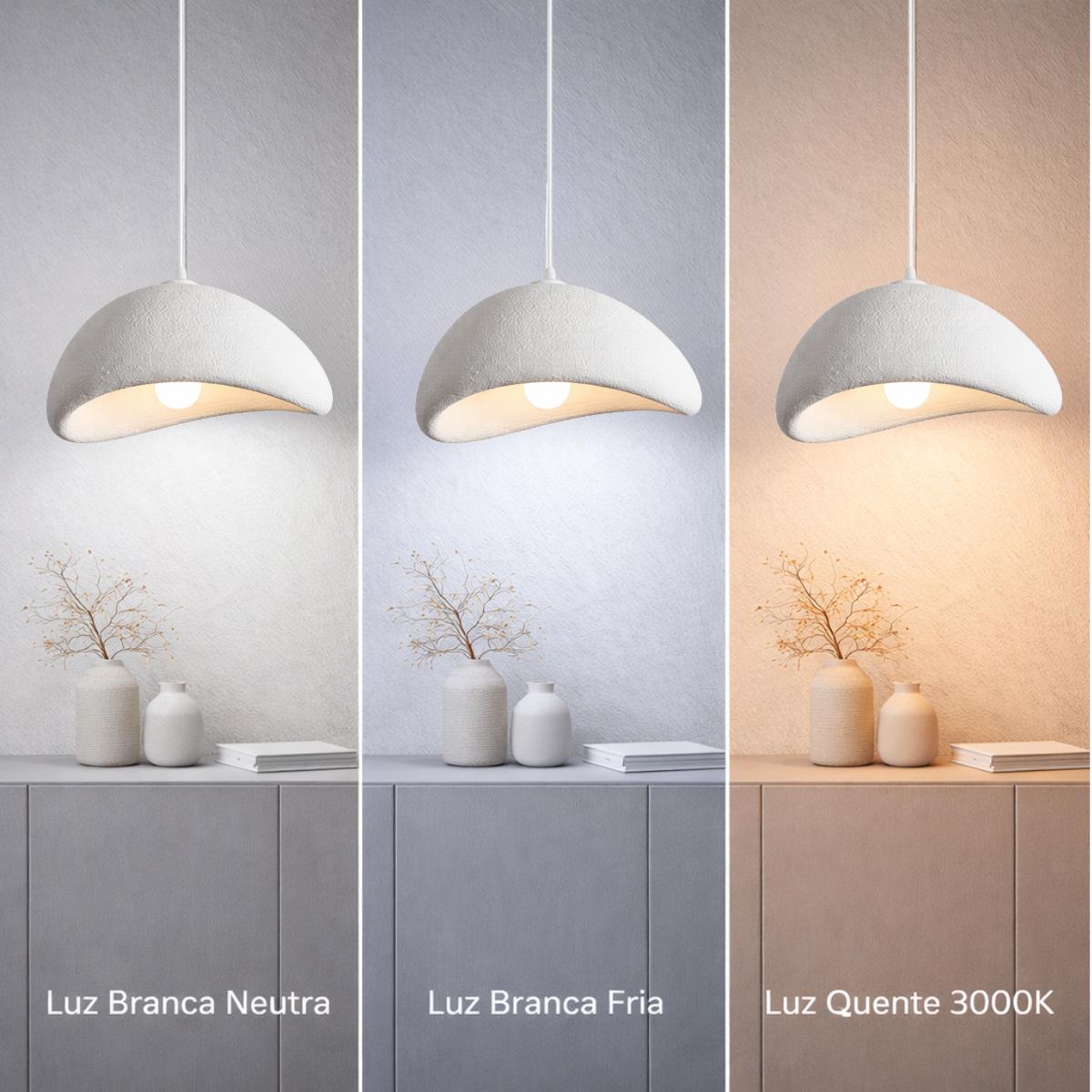 Lustre Pendente 50cm Luminária Japonesa Wabi-sabi Orgânico Cogumelo Concreto Gimpo Ltj50-branco-b - 6