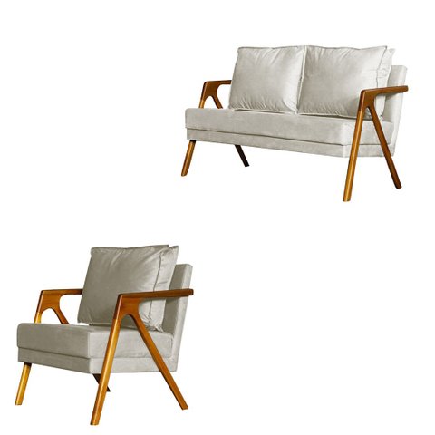 Kit 1 Poltrona Mona Luxo + Namoradeira Mona Luxo Recepção - Suede Bege
