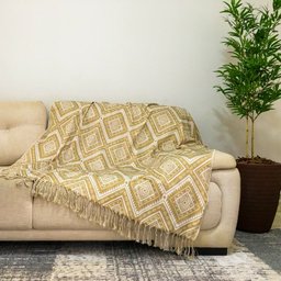 Xale Manta Para Sofá E Poltrona Luxo 2 Lugares Estampada Agra Bege - 2