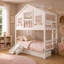 Ver imagem 1 de Beliche Infantil Casinha Dos Sonhos com Varanda 02 Gavetas Kit Escada/ Escorregador Madeira Maciça