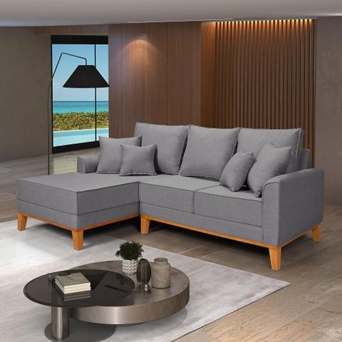 Sofá Living Beny com Chaise para Sala de Estar Confortável Império Cinza Claro 185