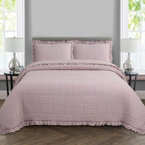 Kit Cobre Leito Colcha Allegra King 3 Peças Percal 300 Fios C- Babado Rose 100% Poliéster