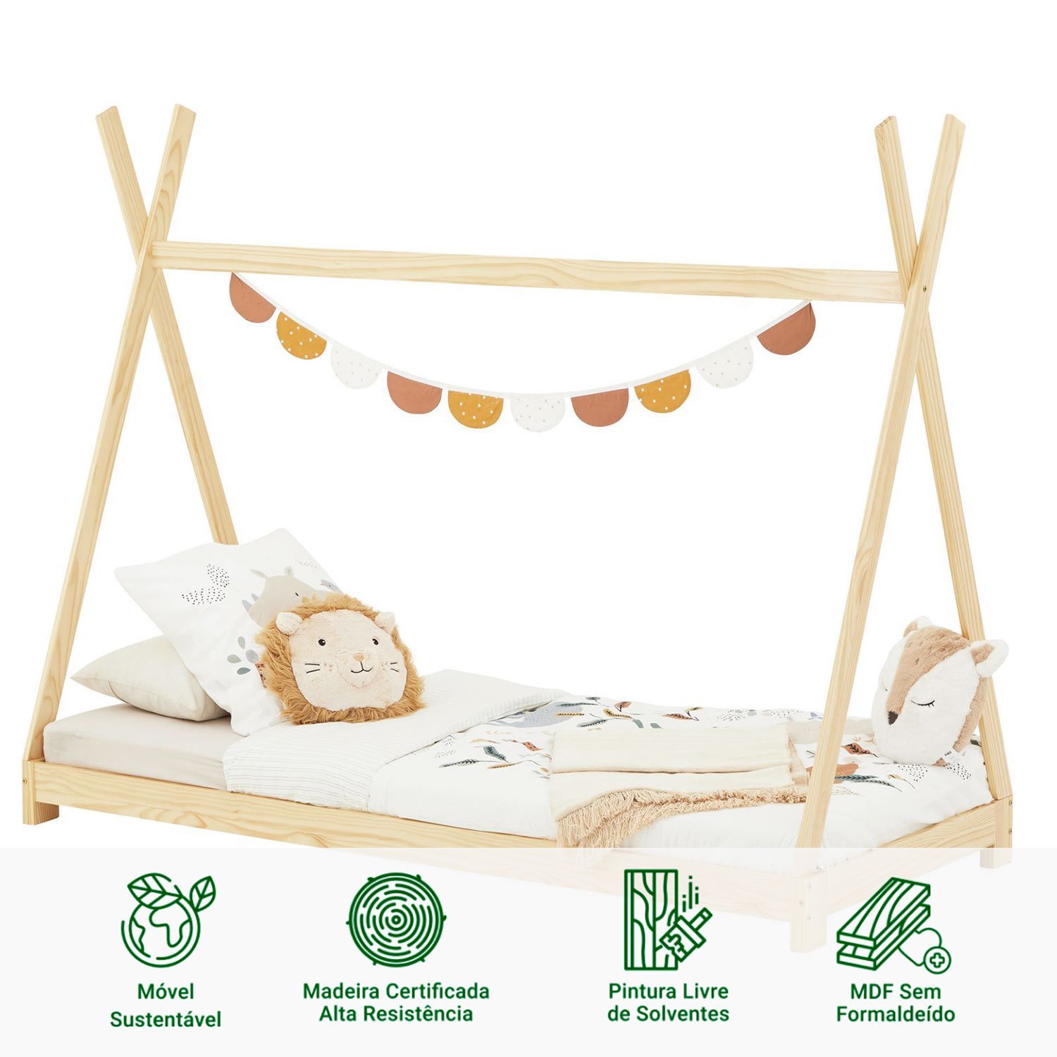 Cama Montessoriana Madeira Cabana com Estrado Elin Natural - 3