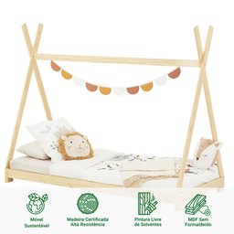 Cama Montessoriana Madeira Cabana com Estrado Elin Natural - 3