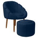 Ver imagem 1 de Kit Poltrona Decorativa Orgânica com Puff Flora Fixa Bouclê - Sofa Store:bouclê Azul Marinho