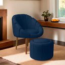 Ver imagem 2 de Kit Poltrona Decorativa Orgânica com Puff Flora Fixa Bouclê - Sofa Store:bouclê Azul Marinho