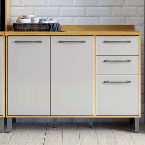 Balcão Armário Multiuso Para Cozinha 3 Portas 2 Gavetas Prateleira Multiuso Marrom Madeira Off