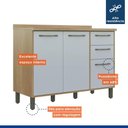 Ver imagem 6 de Balcão Armário Multiuso Para Cozinha 3 Portas 2 Gavetas Prateleira Multiuso Marrom Madeira Off