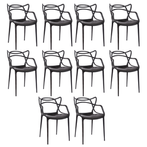 Kit 10 Cadeiras de Jantar Sala Cozinha Super Resistente e Empilhável Garden Life Cor Preto
