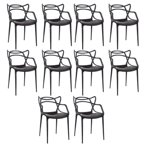 Kit 10 Cadeiras de Jantar Sala Cozinha Super Resistente e Empilhável Garden Life Cor Preto