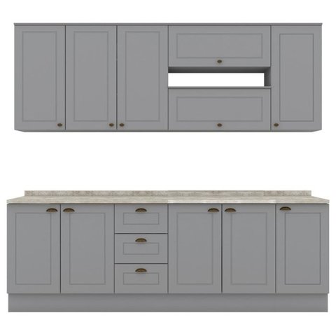 Cozinha Modulada 10 Pecas 240 Cm Ce792 Americana Cinza Calcare Henn
