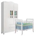 Ver imagem 1 de Berço Americano Lila e Guarda Roupa Infantil Ariel 3 Portas Branco Brilho - Carolina