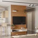 Ver imagem 1 de Painel Ripado Para TV Até 60 Polegadas 1.4 Com Nicho E Prateleira Nature Off White Linea Brasil