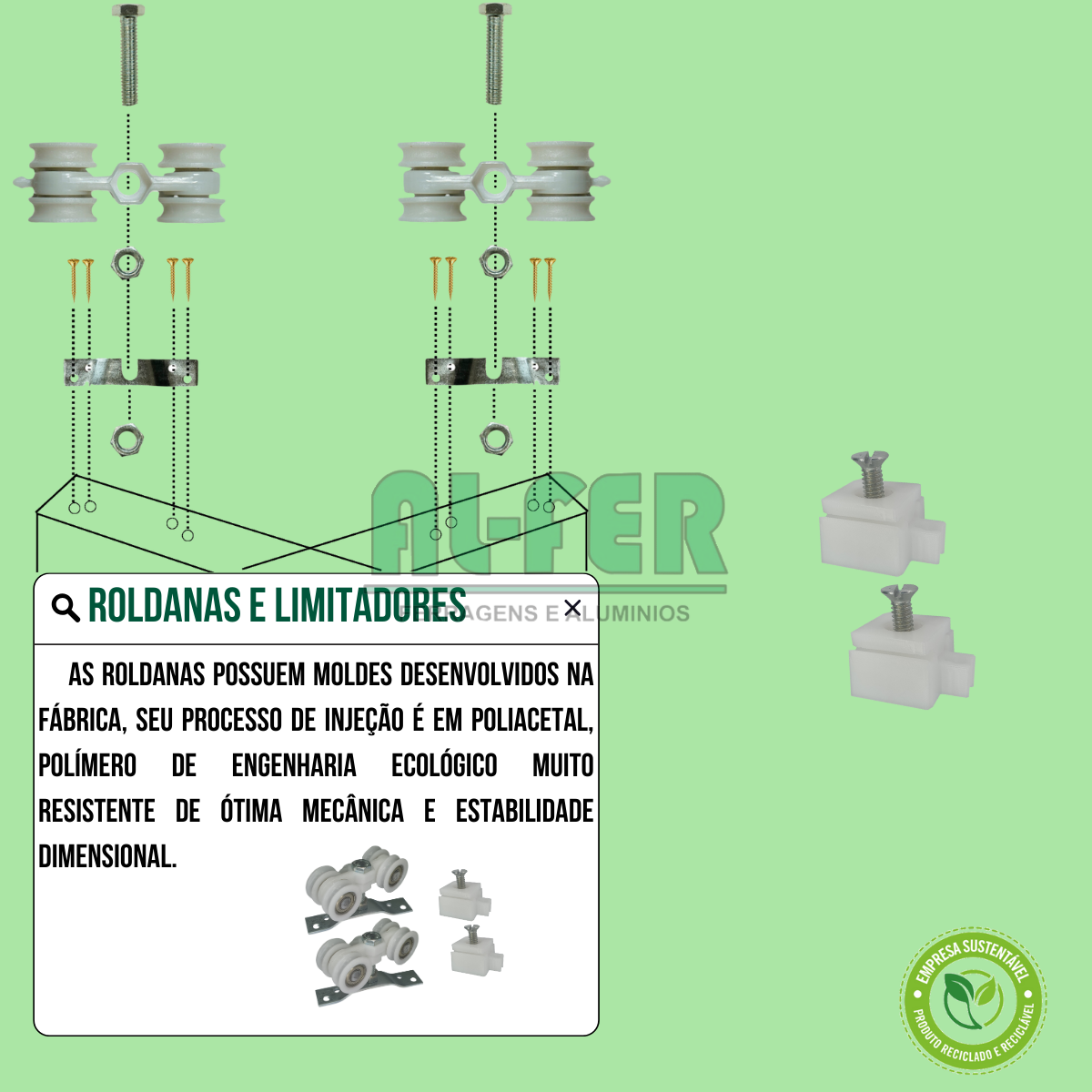 Kit Prático para Porta de Correr 70cm Trilho Cereja - 1,40m + 1 Par de Concha - 7