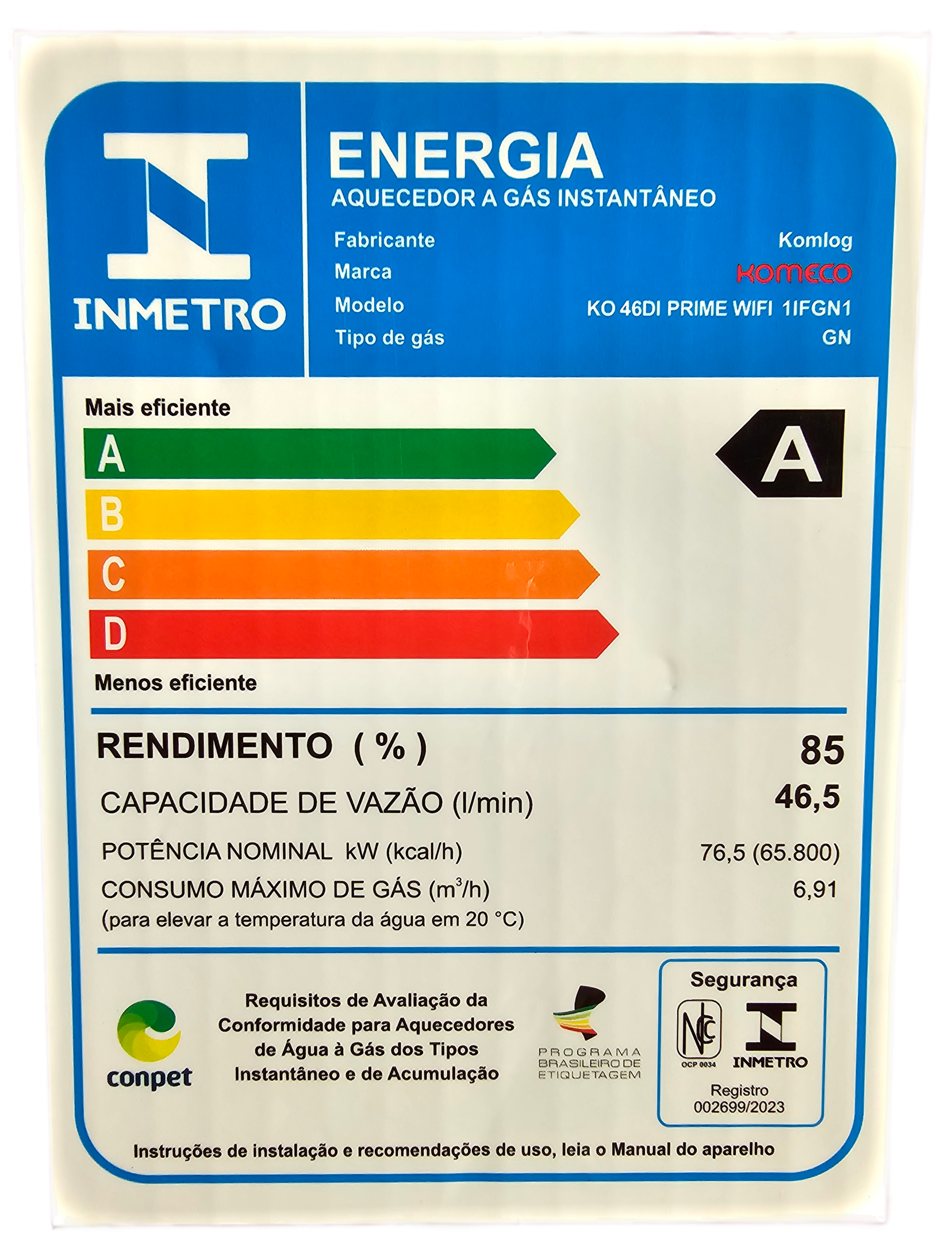 Aquecedor de Água a Gás Komeco Ko 46 Di Prime Wifi 46,5 Litros Gás Gn com Kit - 8