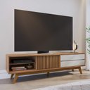 Ver imagem 1 de Rack Veneza 200cm P/tv até 75 Polegadas 1p Deslizante C/detalhe Ripado e Pés em Madeira Maciça Colib